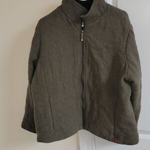 WOOLRICH Olive Heather 100% Wool Full Zip Quilt Stitch Jacket w Pockets Women XL